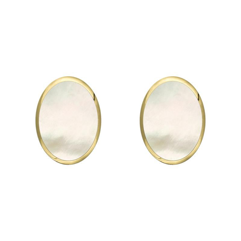 9ct Yellow Gold White Mother of Pearl 7 x 5mm Classic Small Oval Stud Earrings