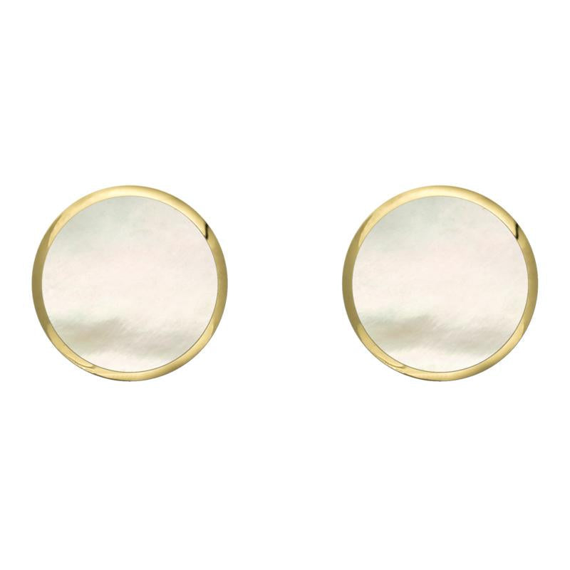 9ct Yellow Gold White Mother of Pearl 8mm Classic Large Round Stud Earrings