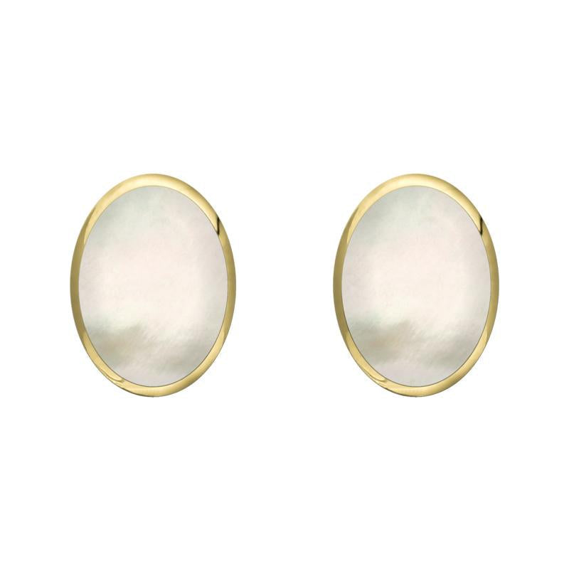 9ct Yellow Gold White Mother of Pearl 8 x 6mm Classic Medium Oval Stud Earrings