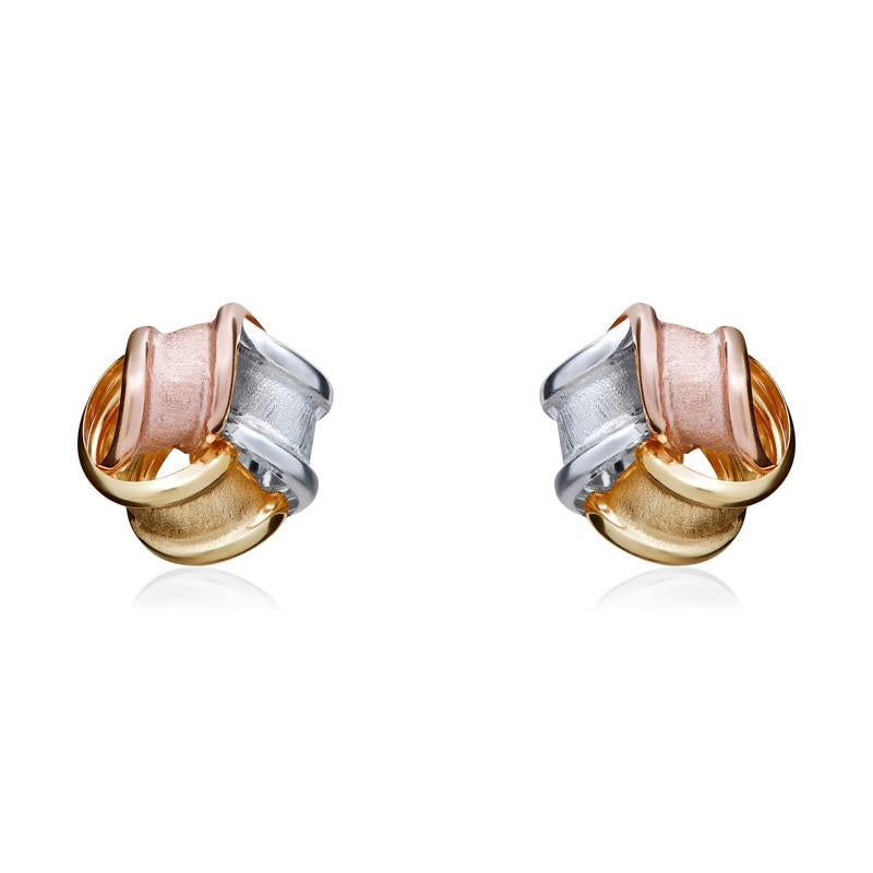 9ct Yellow Rose and White Gold 8.5mm Looped Knot Stud Earrings