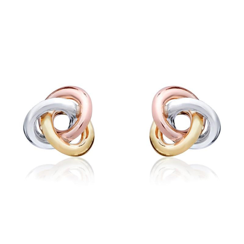 9ct Yellow Rose and White Gold 11.5mm Looped Knot Stud Earrings