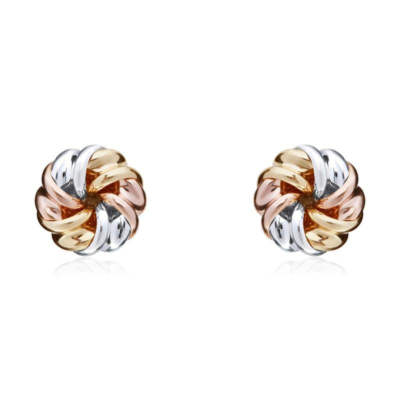 9ct Yellow Rose and White Gold 7.5mm Twisted Ribbon Knot Stud Earrings