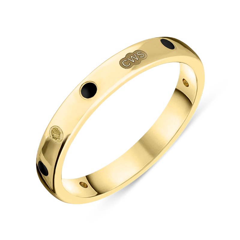 9ct Yellow Gold Whitby Jet King's Coronation Hallmark 3mm Ring D - Y