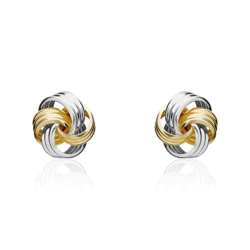 9ct Yellow and White Gold 8.5mm Ribbed Loop Knot Stud Earrings