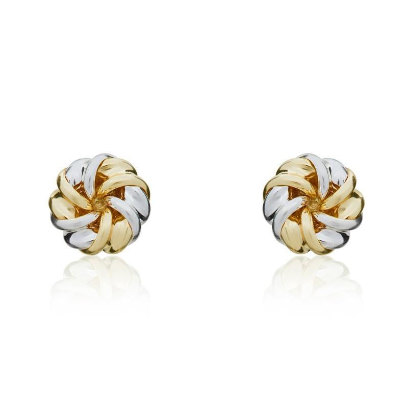 9ct Yellow and White Gold 7.5mm Twisted Ribbon Knot Stud Earrings