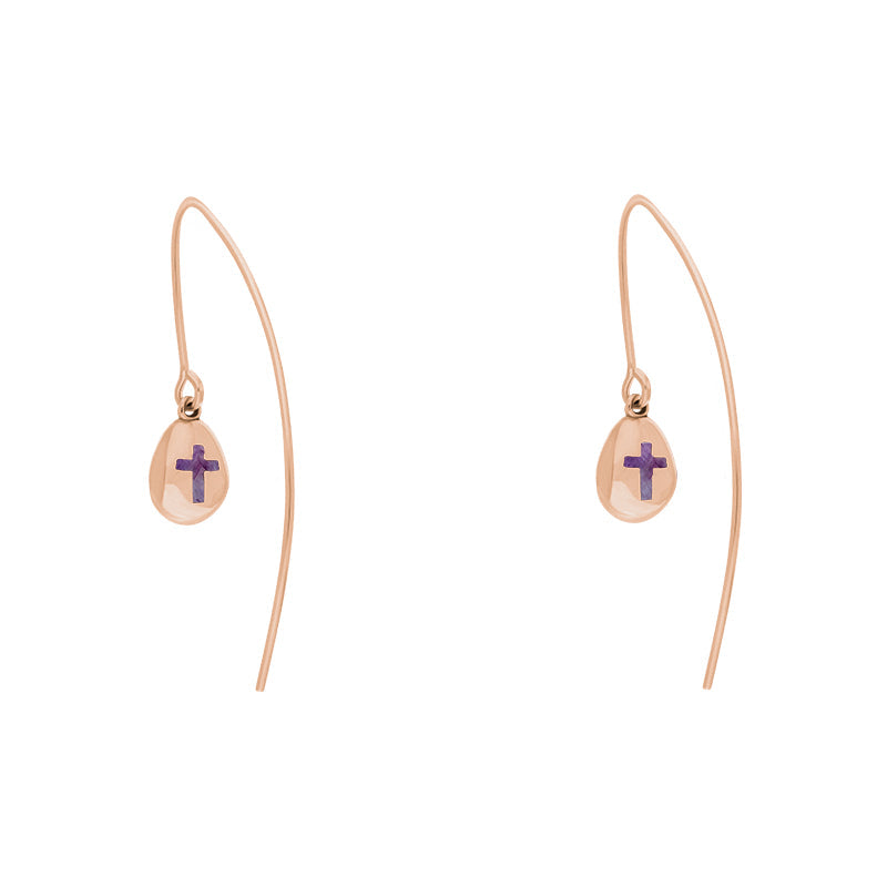 9ct Rose Gold Blue John Cross Disc Drop Earrings - Rose Gold