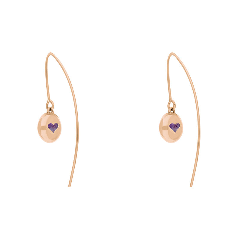 9ct Rose Gold Blue John Heart Disc Drop Earrings - Rose Gold