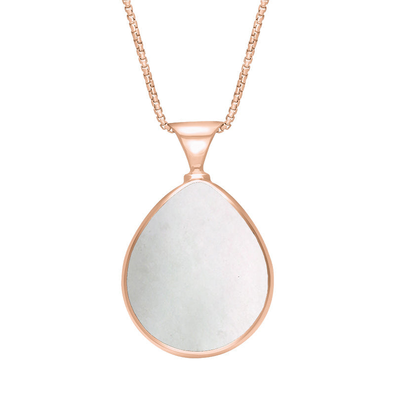 9ct Rose Gold Blue John Mother of Pearl King's Coronation Hallmark Double Sided Pear-shaped Necklace