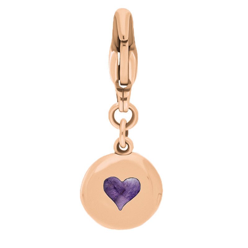 9ct Rose Gold Blue John Round Shaped Heart Clip Charm - Option1 Value Rose Gold