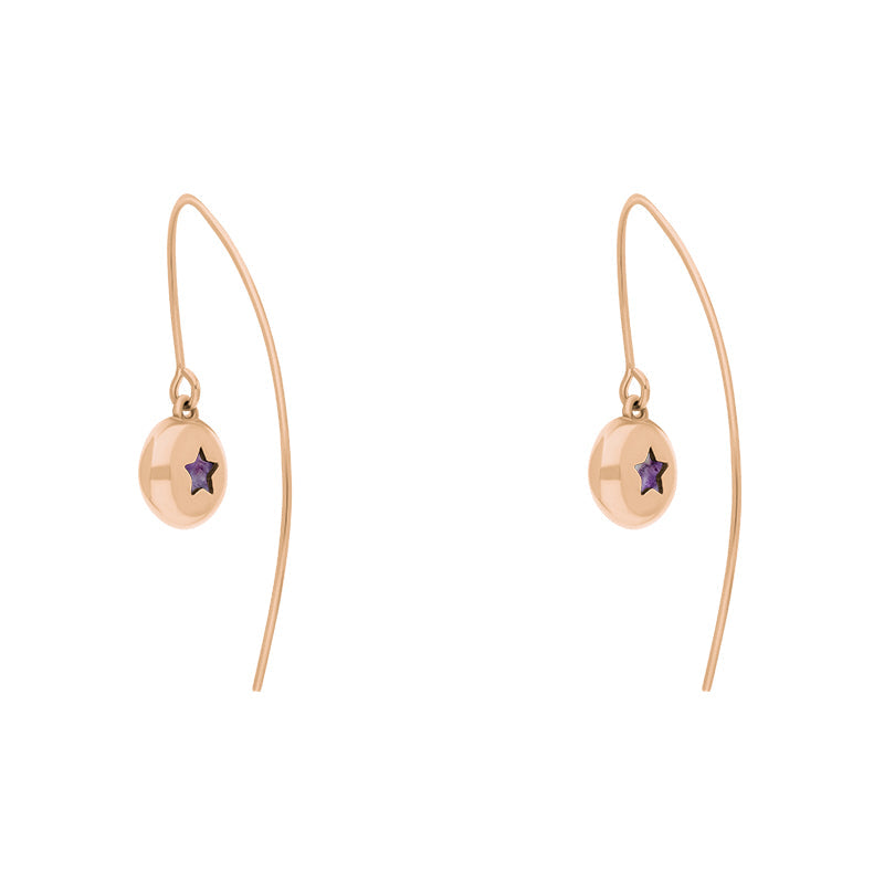 9ct Rose Gold Blue John Star Disc Drop Earrings - Rose Gold