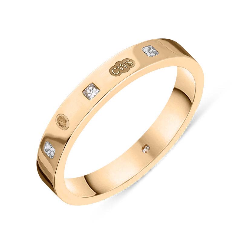 9ct Rose Gold 0.09ct Diamond King's Coronation Hallmark Princess Cut 3mm Ring - U
