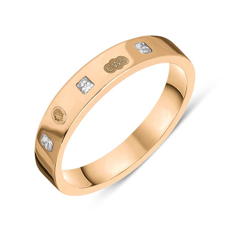 9ct Rose Gold 0.18ct Diamond King's Coronation Hallmark Princess Cut 4mm Ring - K