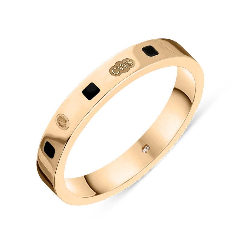 9ct Rose Gold Whitby Jet King's Coronation Hallmark Princess Cut 3mm Ring - Z