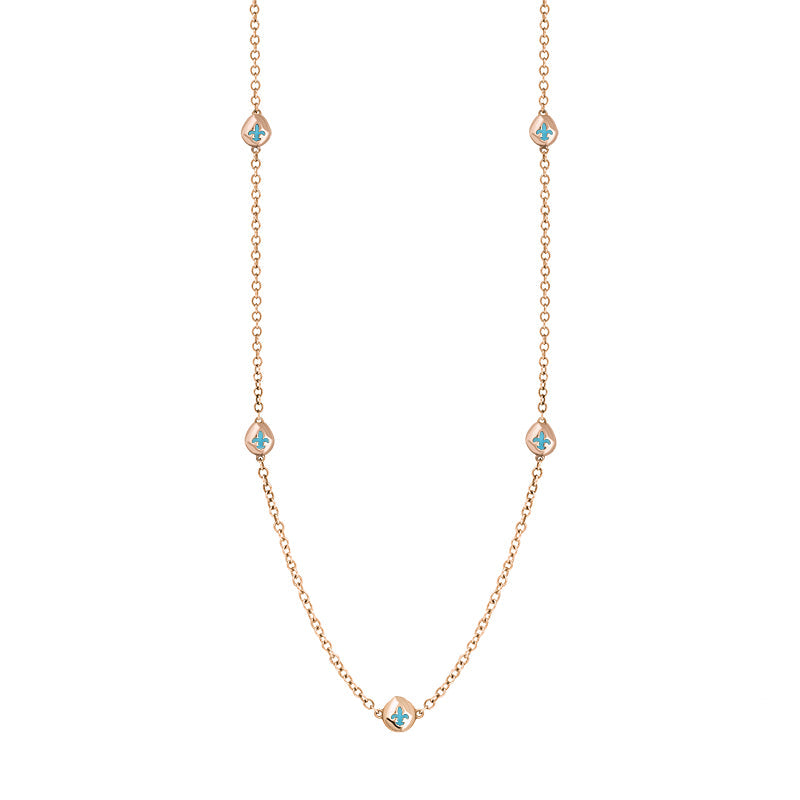 9ct Rose Gold Turquoise Fleur De Lis Link Disc Chain Necklace - Option1 Value Rose Gold