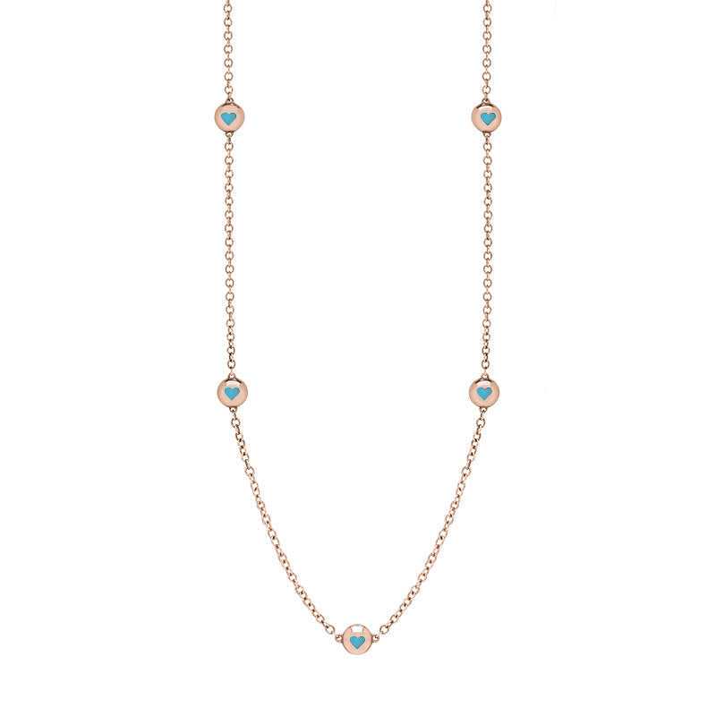 9ct Rose Gold Turquoise Heart Link Disc Chain Necklace - Option1 Value Rose Gold