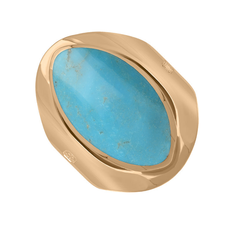 9ct Rose Gold Turquoise King's Coronation Hallmark Medium Oval Ring - Q