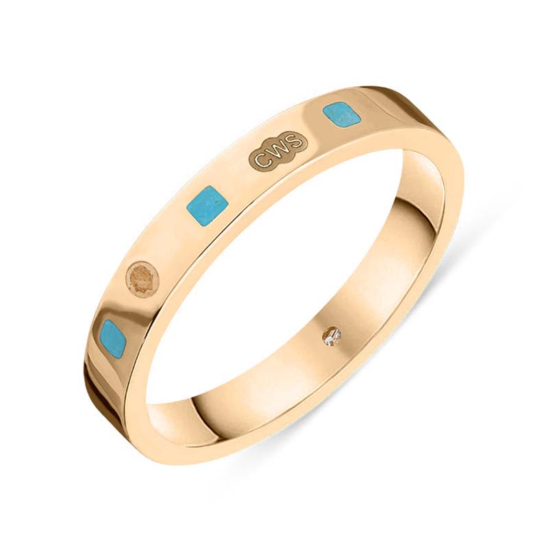 9ct Rose Gold Turquoise King's Coronation Hallmark Princess Cut 3mm Ring - S