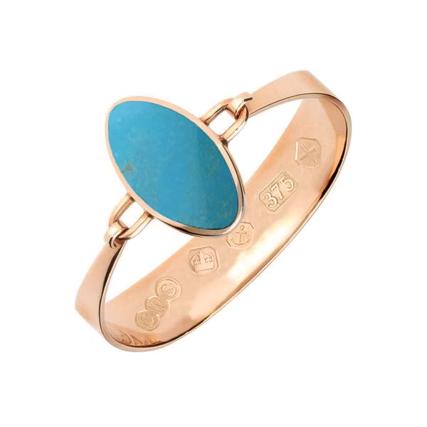 9ct Rose Gold Turquoise Oval Stone Heavy Bangle