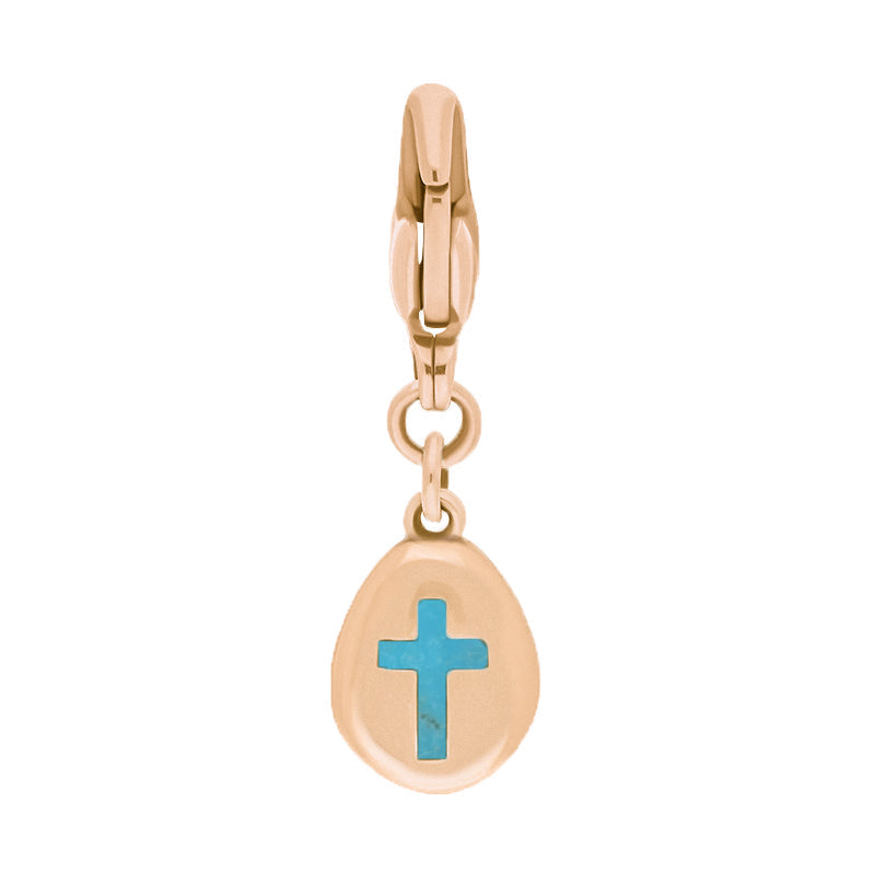 9ct Rose Gold Turquoise Pear Shaped Cross Clip Charm - Option1 Value Rose Gold