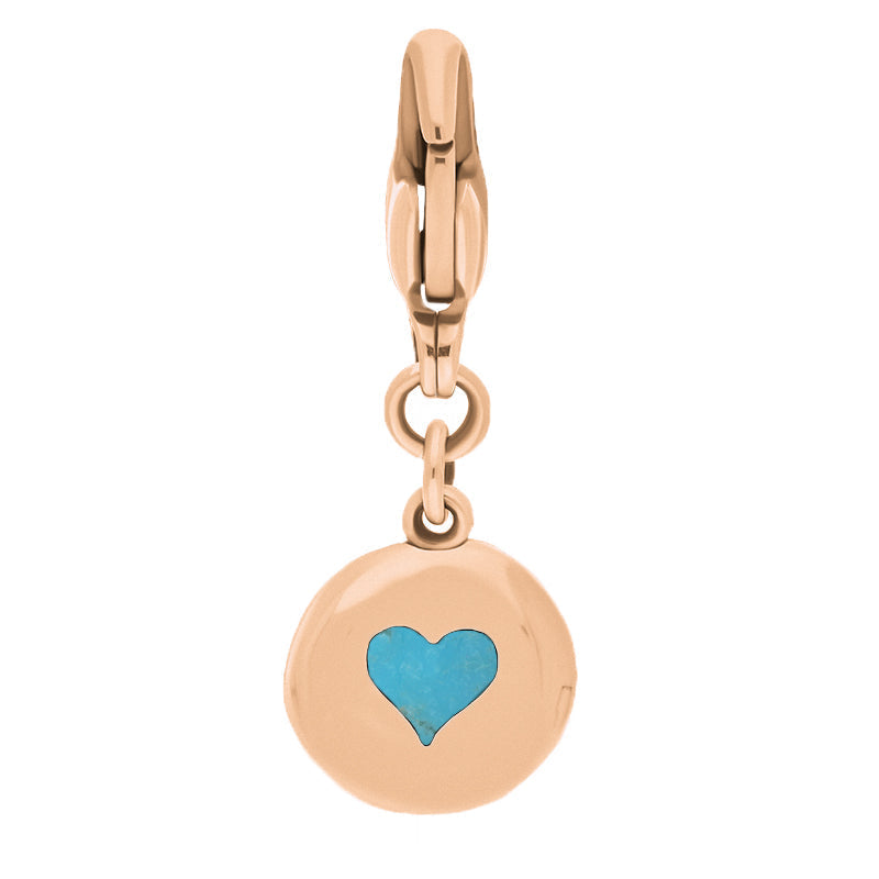 9ct Rose Gold Turquoise Round Shaped Heart Clip Charm - Option1 Value Rose Gold