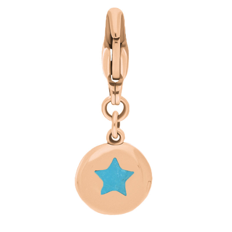 9ct Rose Gold Turquoise Round Shaped Star Clip Charm - Option1 Value Rose Gold