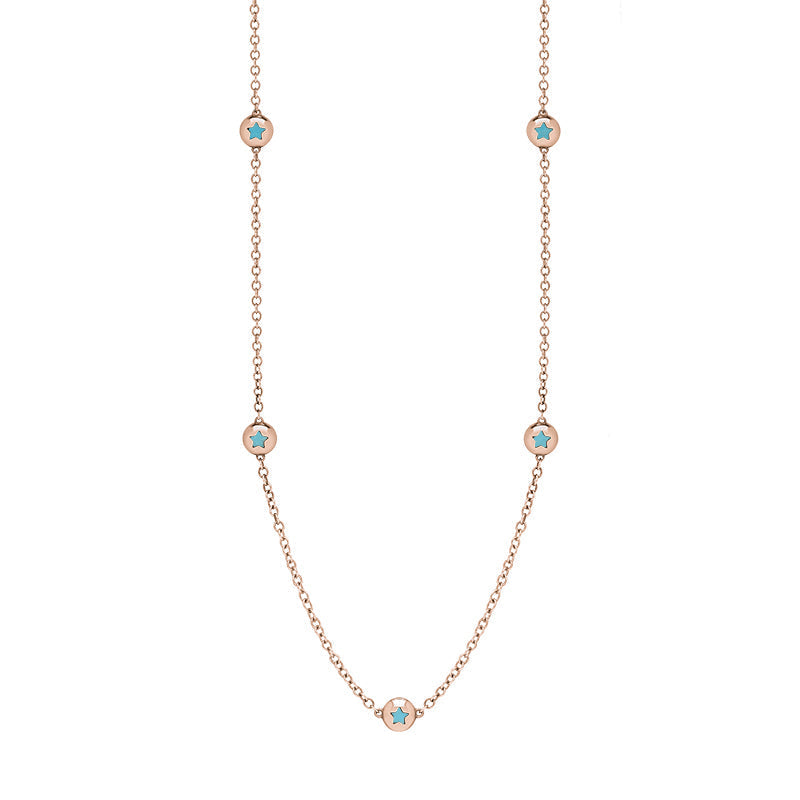 9ct Rose Gold Turquoise Star Link Disc Chain Necklace - Option1 Value Rose Gold