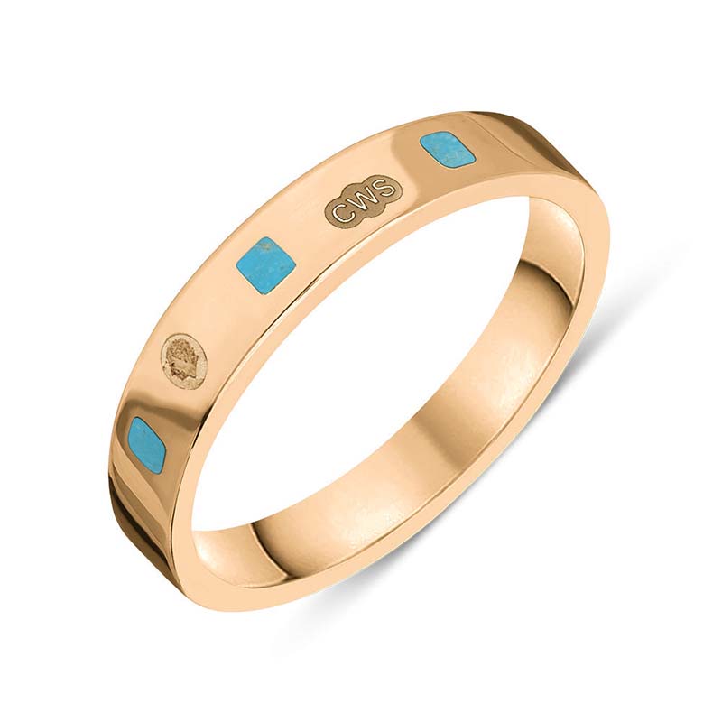 9ct Rose Gold Turquoise King's Coronation Hallmark Princess Cut 4mm Ring - N