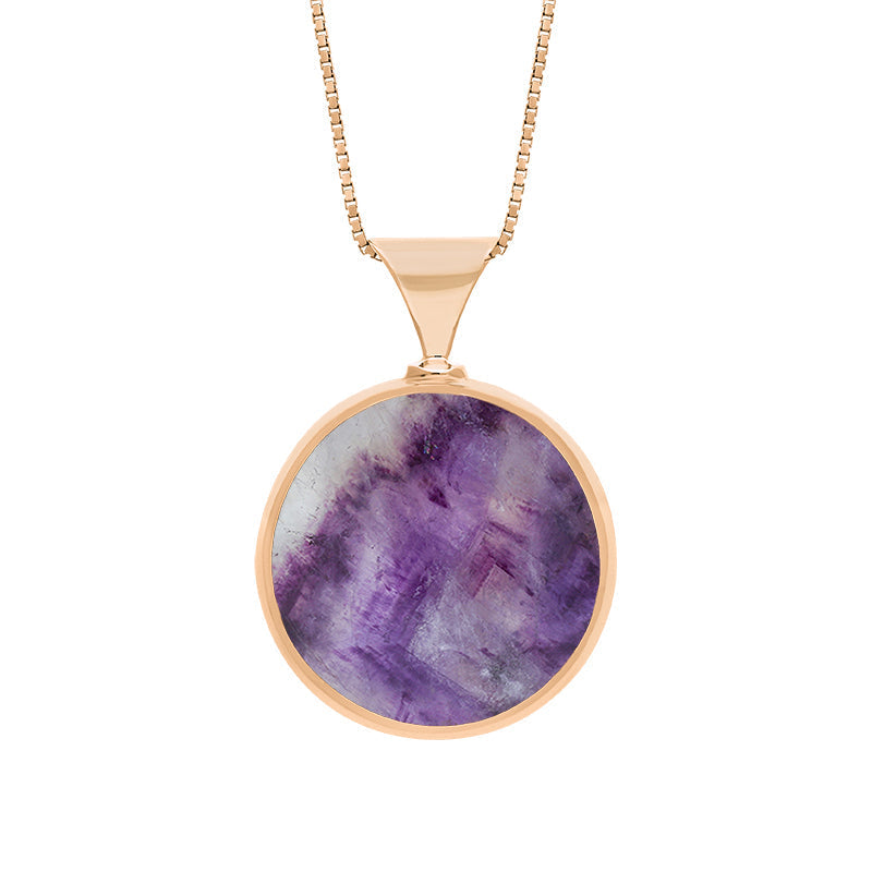 9ct Rose Gold Whitby Jet Blue John King's Coronation Hallmark Double Sided Round Necklace