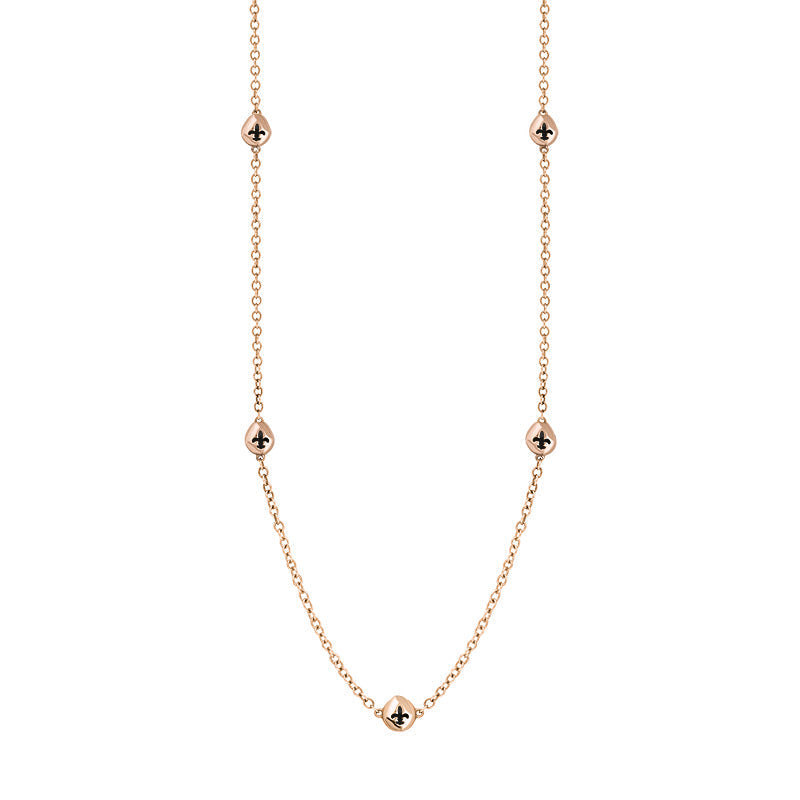9ct Rose Gold Whitby Jet Fleur De Lis Link Disc Chain Necklace - Option1 Value Rose Gold