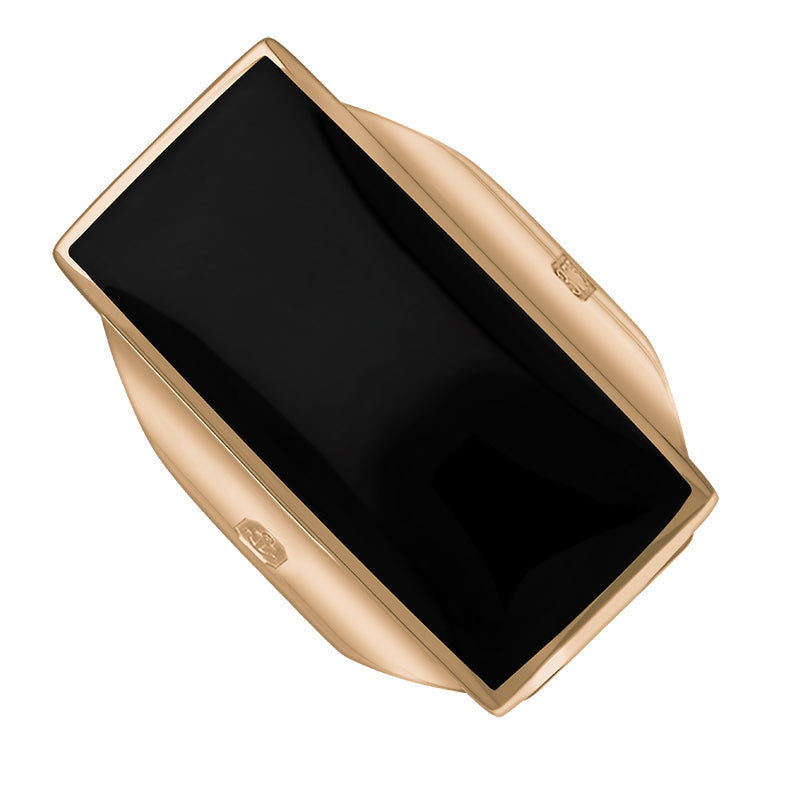 9ct Rose Gold Whitby Jet King's Coronation Hallmark Large Oblong Ring - Z