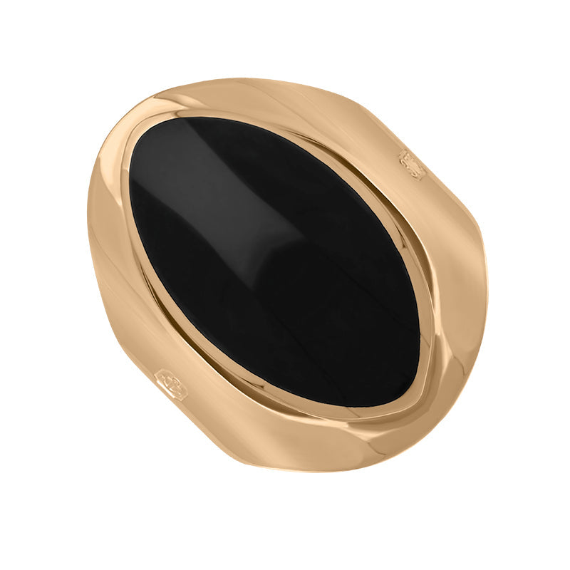 9ct Rose Gold Whitby Jet King's Coronation Hallmark Medium Oval Ring - Y