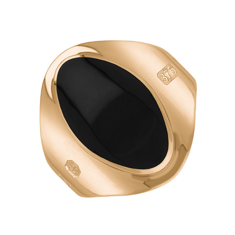 9ct Rose Gold Whitby Jet King's Coronation Hallmark Small Oval Ring - S