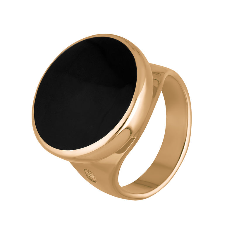 9ct Rose Gold Whitby Jet King's Coronation Hallmark Small Round Ring - O
