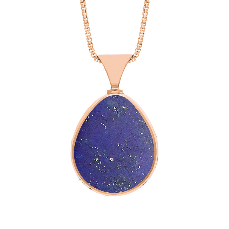 9ct Rose Gold Whitby Jet Lapis King's Coronation Hallmark Double Sided Pear-shaped Necklace