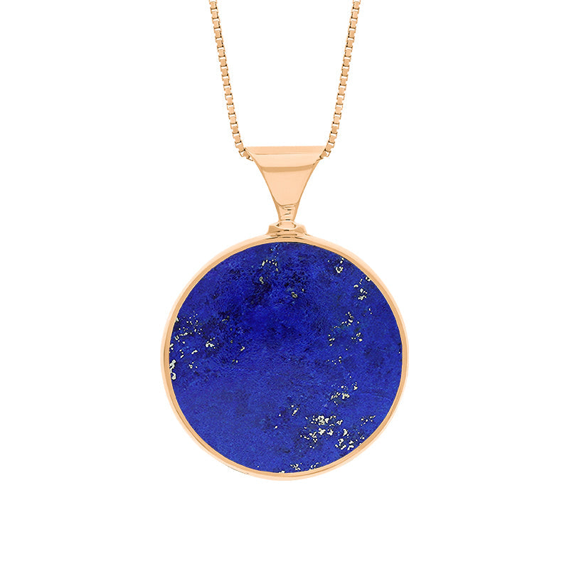 9ct Rose Gold Whitby Jet Lapis King's Coronation Hallmark Double Sided Round Necklace