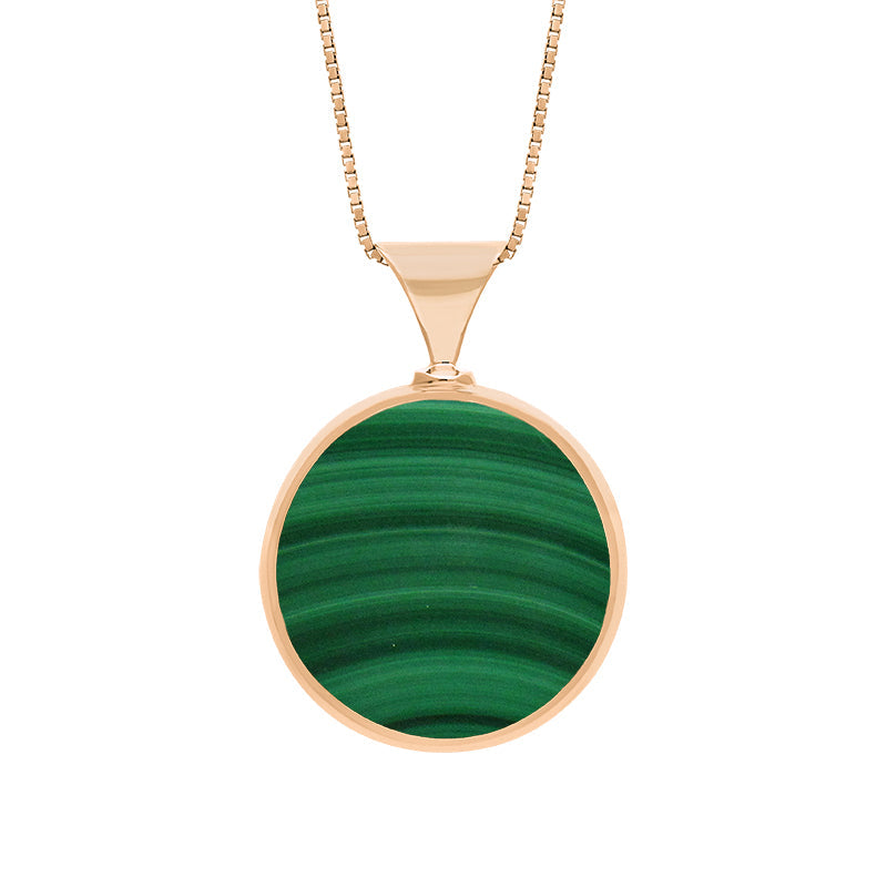 9ct Rose Gold Whitby Jet Malachite King's Coronation Hallmark Double Sided Round Necklace