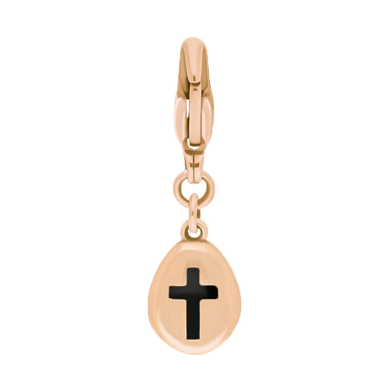 9ct Rose Gold Whitby Jet Pear Shaped Cross Clip Charm - Option1 Value Rose Gold