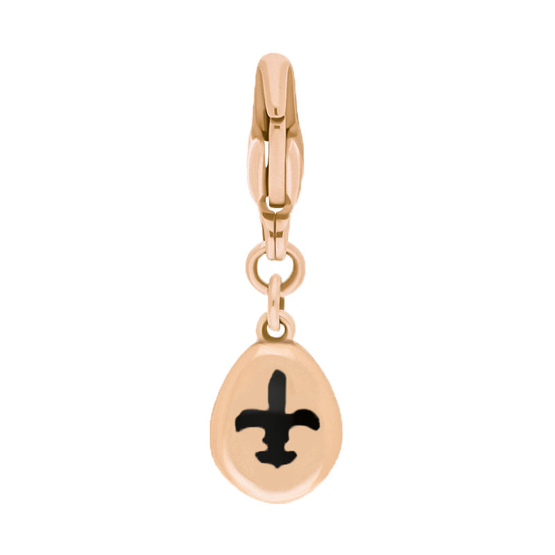 9ct Rose Gold Whitby Jet Pear Shaped Fleur De Lis Clip Charm - Option1 Value Rose Gold
