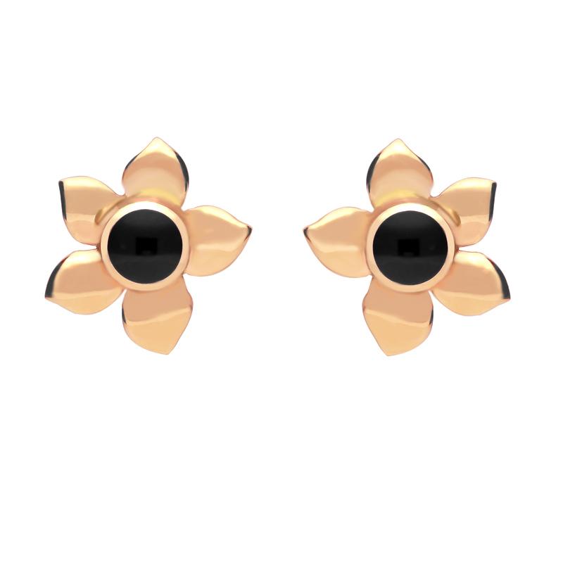 9ct Rose Gold Whitby Jet Petal Stud Earrings - Rose Gold