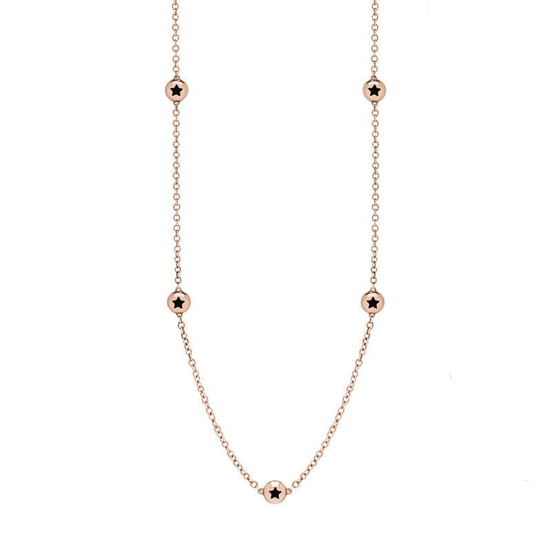 9ct Rose Gold Whitby Jet Star Link Disc Chain Necklace - Option1 Value Rose Gold