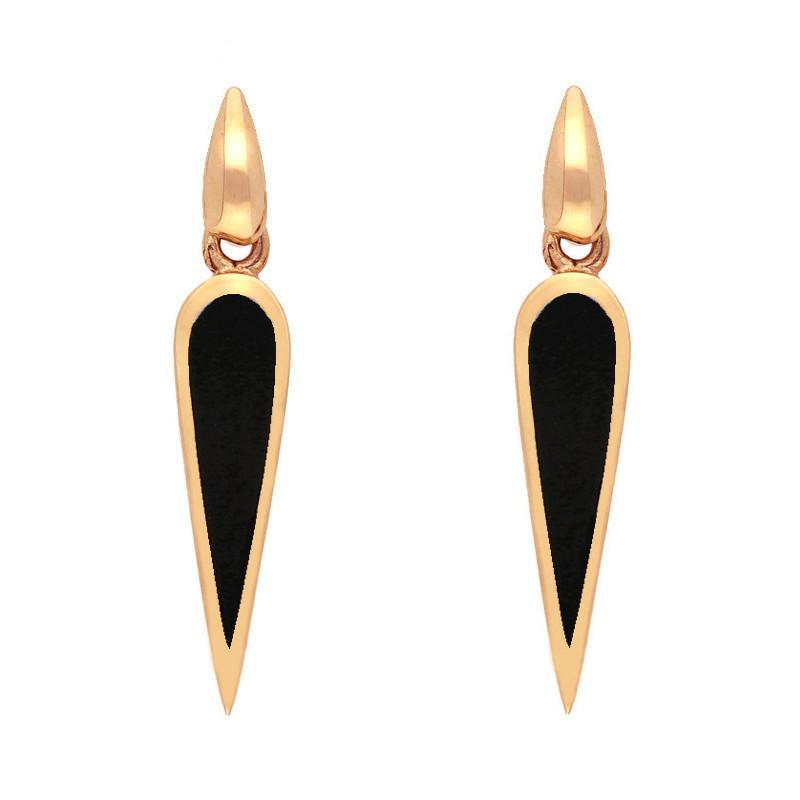 9ct Rose Gold Whitby Jet Toscana Slim Pear Drop Earrings - Rose Gold