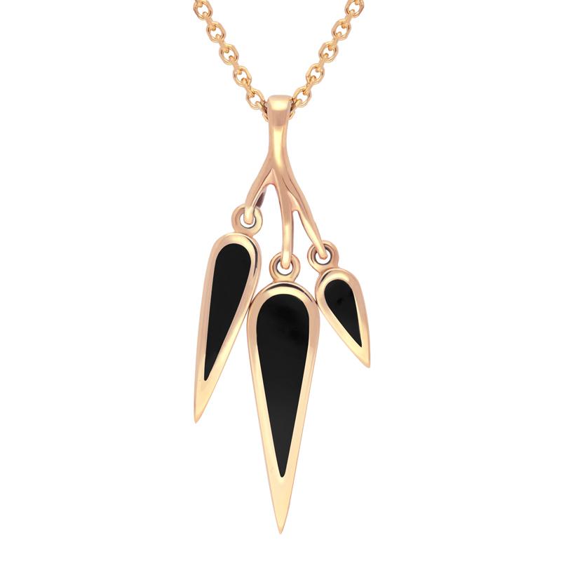 9ct Rose Gold Whitby Jet Toscana Three Drop Graduated Necklace - Rose Gold