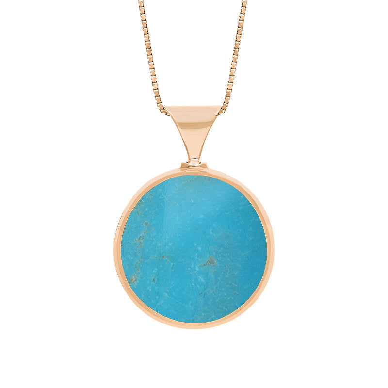 9ct Rose Gold Whitby Jet Turquoise King's Coronation Hallmark Double Sided Round Necklace