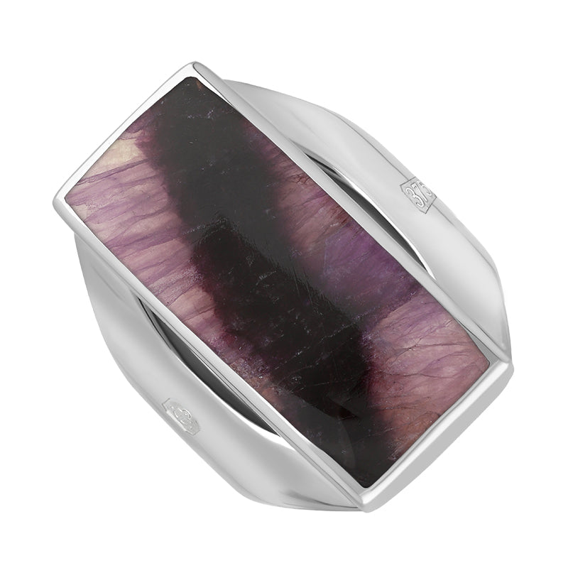 9ct White Gold Blue John King's Coronation Hallmark Medium Oblong Ring - Y