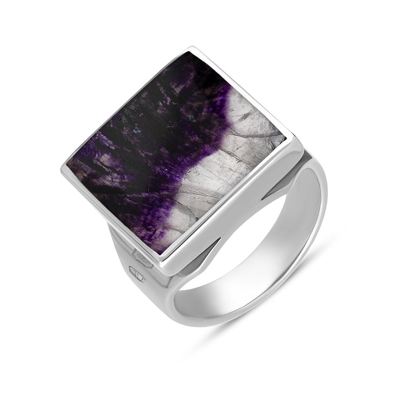 9ct White Gold Blue John King's Coronation Hallmark Small Square Ring - R