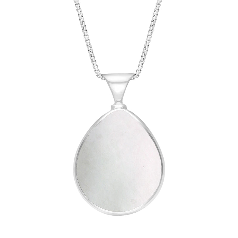 9ct White Gold Blue John Mother of Pearl King's Coronation Hallmark Double Sided Pear-shaped Necklace