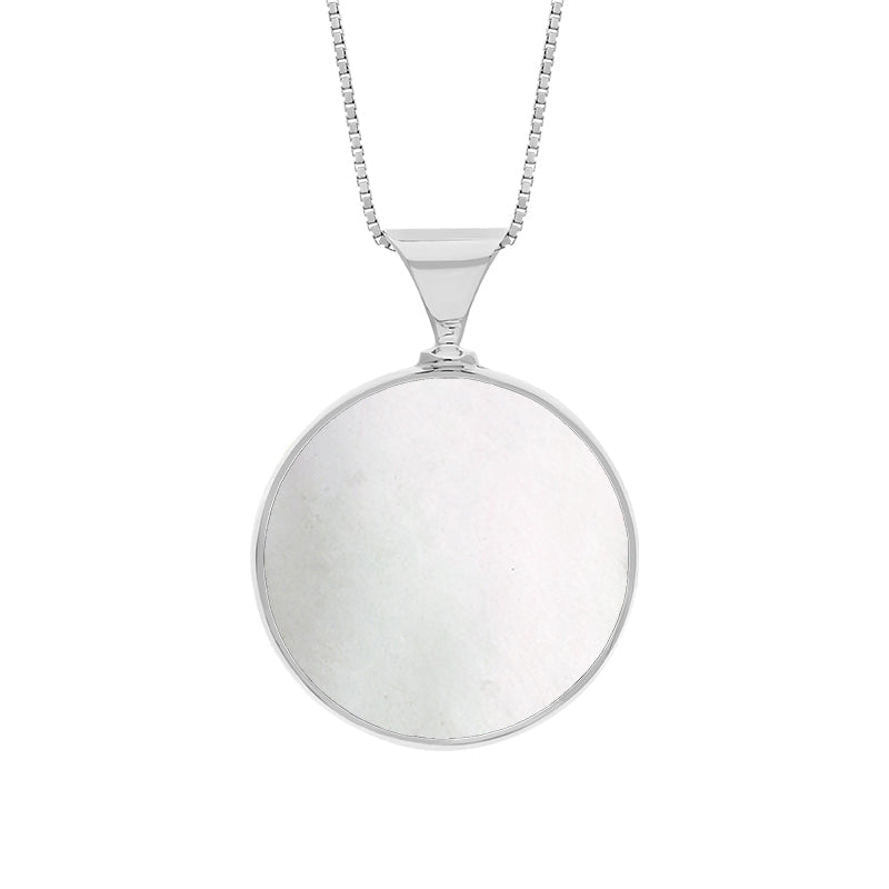 9ct White Gold Blue John Mother of Pearl King's Coronation Hallmark Double Sided Round Necklace