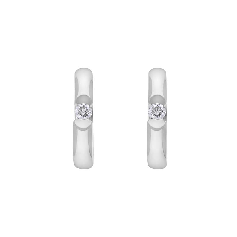 9ct White Gold Diamond 14mm Round Domed Hoop Earrings - Gold