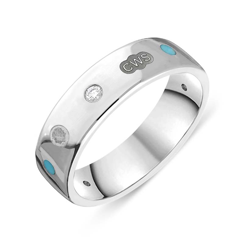 9ct White Gold 0.09ct Diamond Turquoise King's Coronation Hallmark 6mm Ring - T