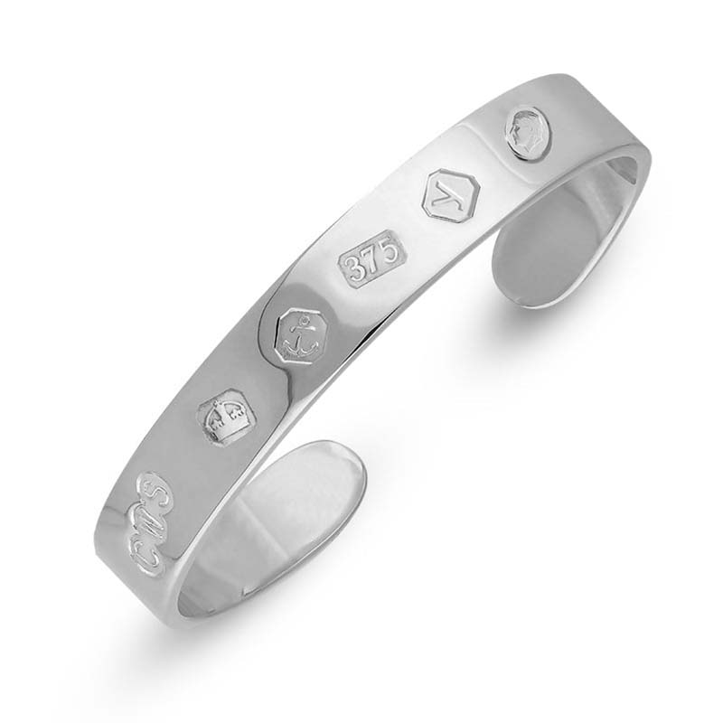 9ct White Gold King's Coronation Hallmark Cuff Bangle